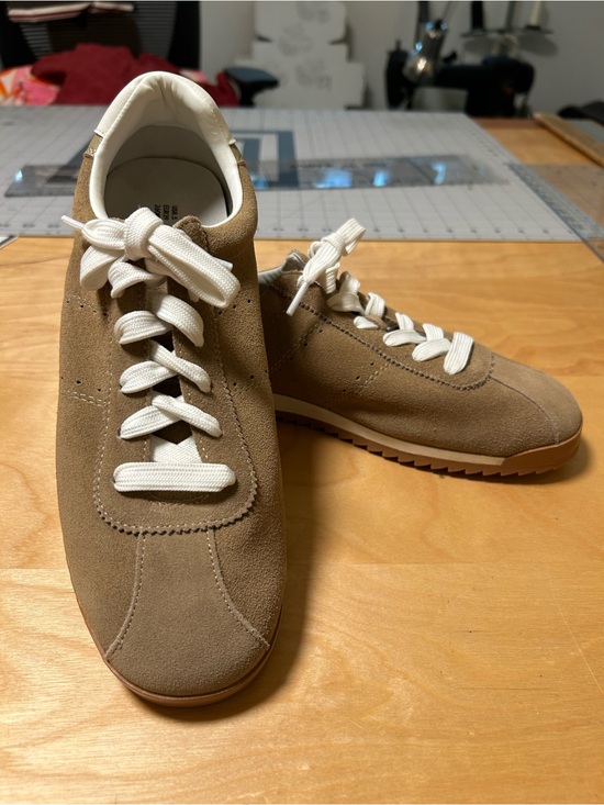 Project Cloud Shoes - Project Cloud Women's Suede Athletic Sneakers in Taupe with White Laces